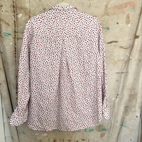 Grayson the Hero Flannel Button Down Blouse in White Red Floral - Picture 6 of 6